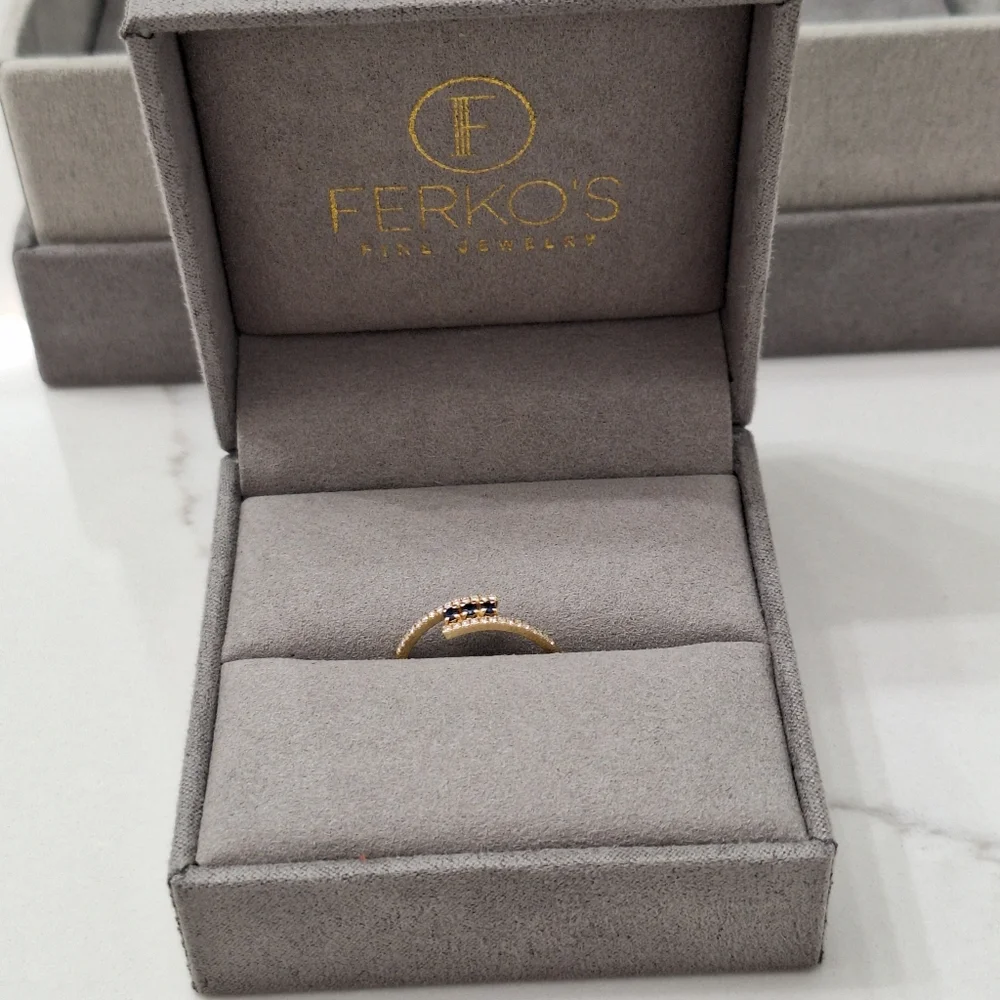 Ferkos 14k Cross Over Diamond Ring with Round Blue Sapphires - Picture 9 of 12